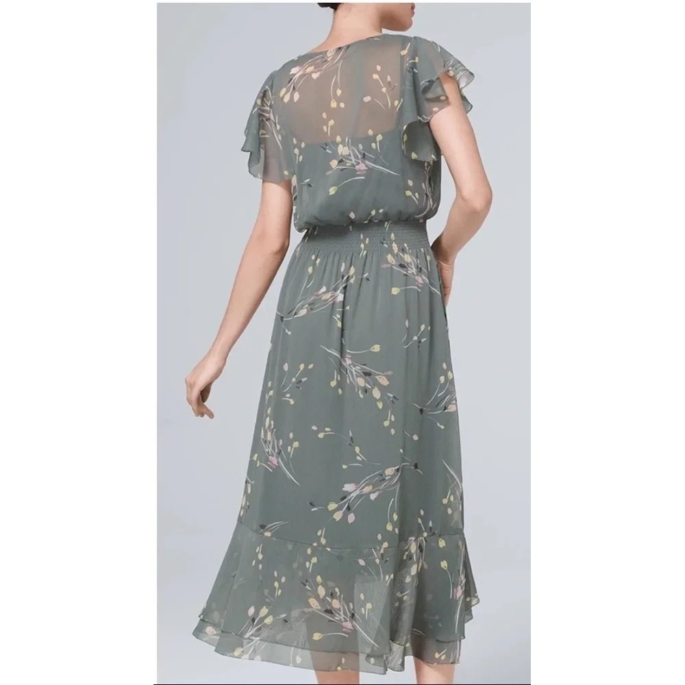 NWT White House Black Market Flutter Sleeve Chiffon Midi Dress Floral Large - Picture 9 of 16
